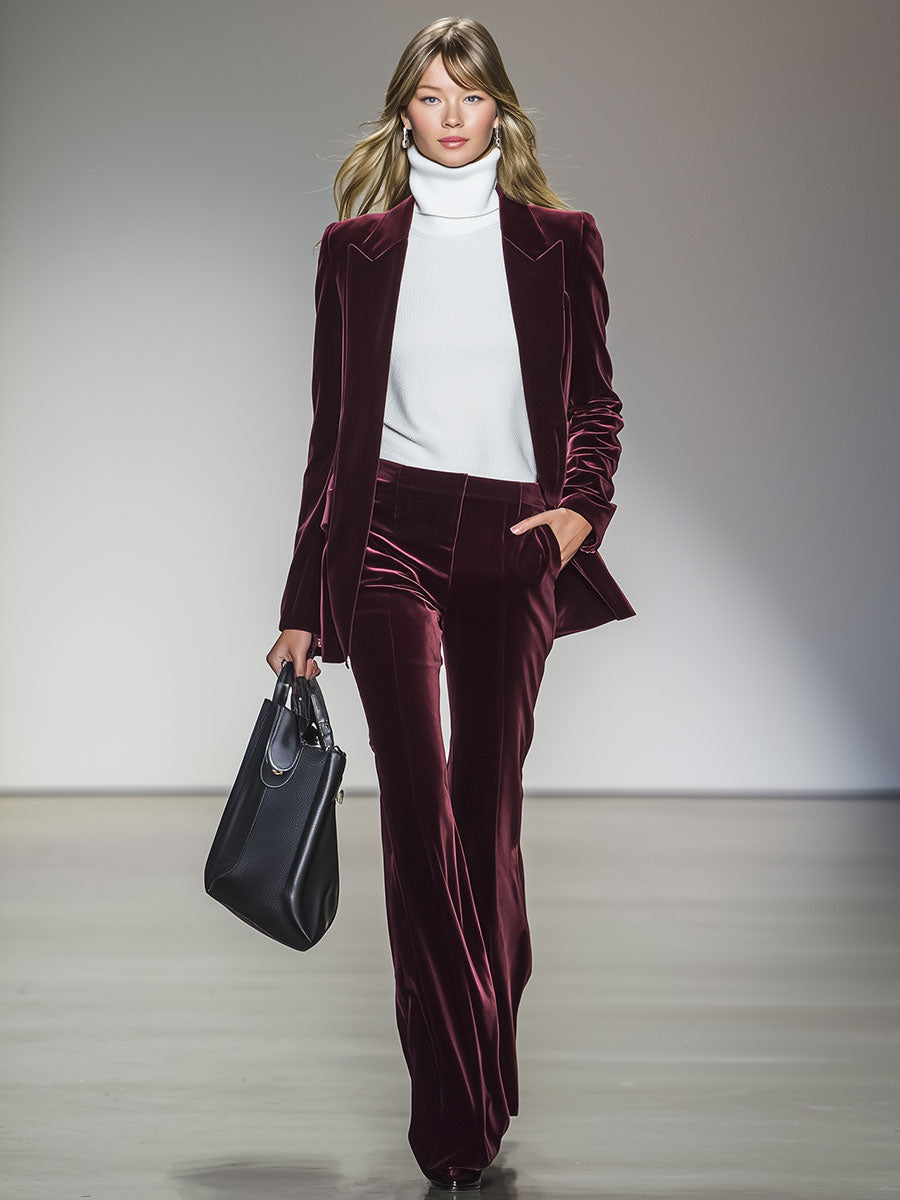 High-end Retro Wine Red Velvet Suit