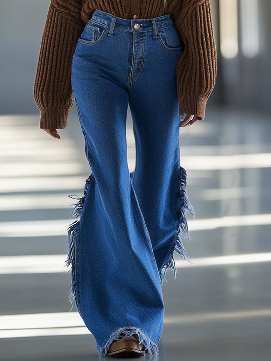 Vintage Side Raw Edge Flare Jeans