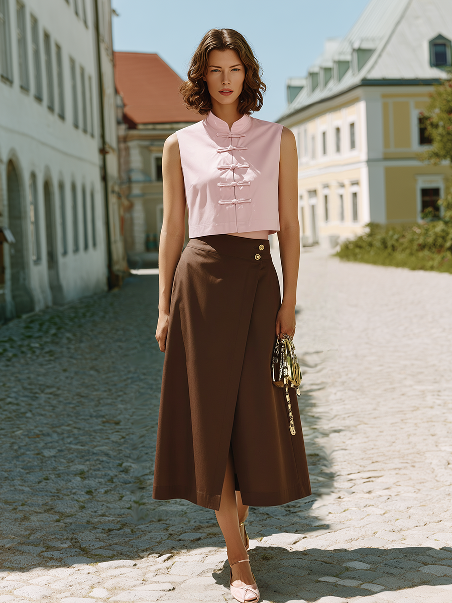 Vacation-style Cotton Sleeveless Top And Skirt Set