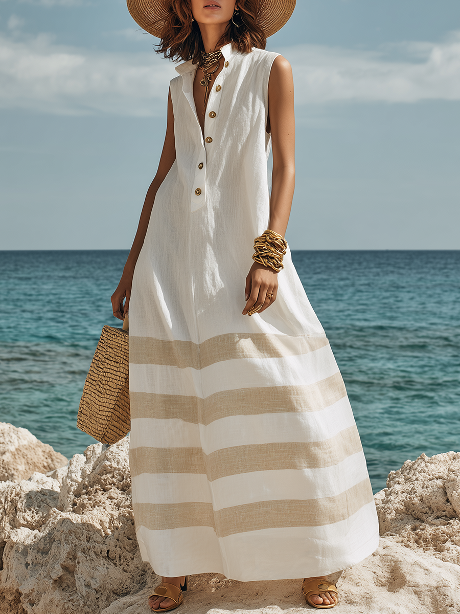 Casual Vacation Patchwork Hem Sleeveless Maxi Dress