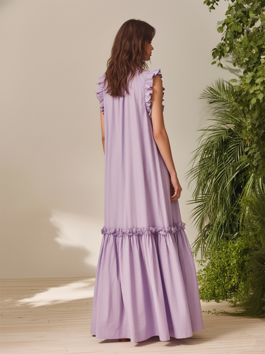 Vacation-style Purple Cotton Sleeveless Maxi Dress