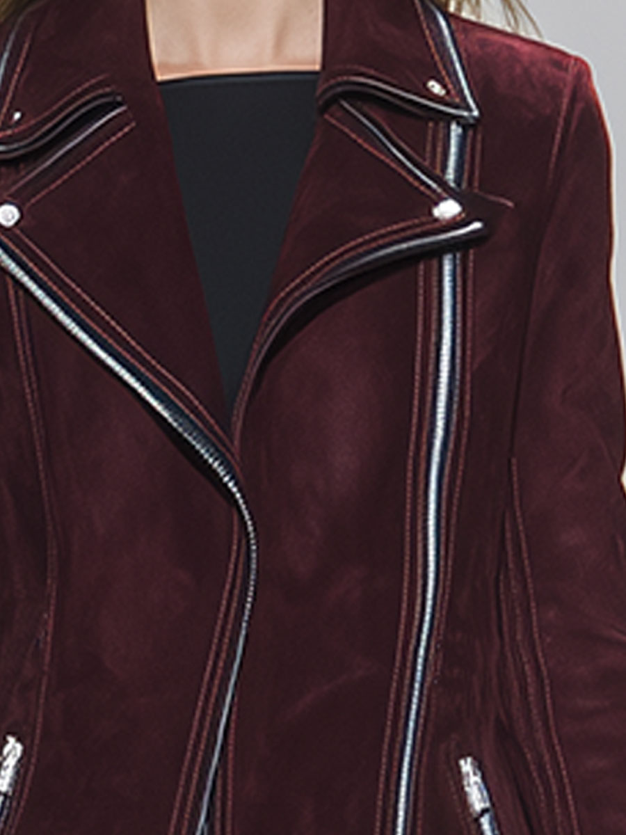 Casual Loose Retro Brown-Red Faux Suede Zipper Coat