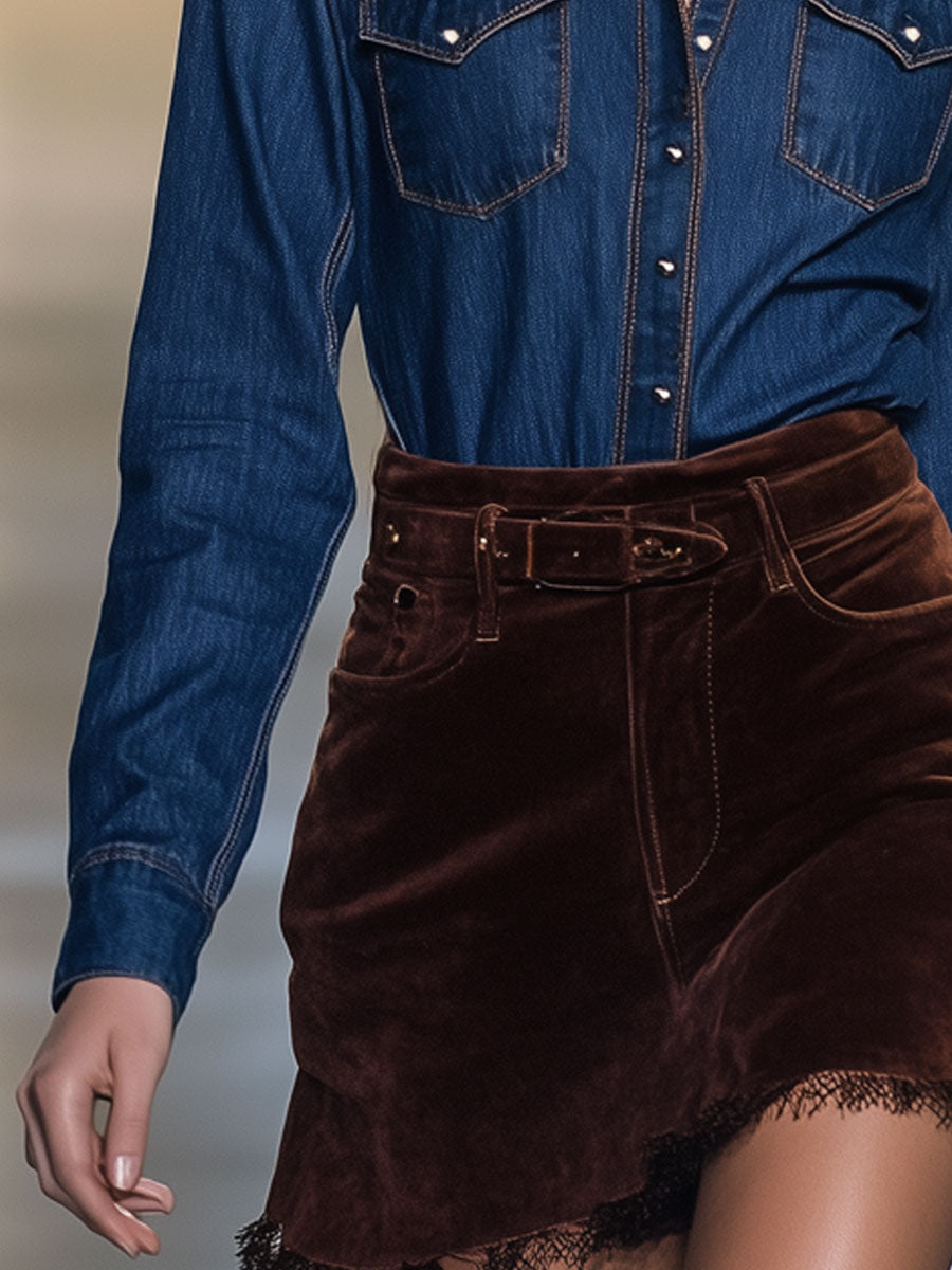 Casual Retro Dark Blue Denim Long-Sleeved Shirt