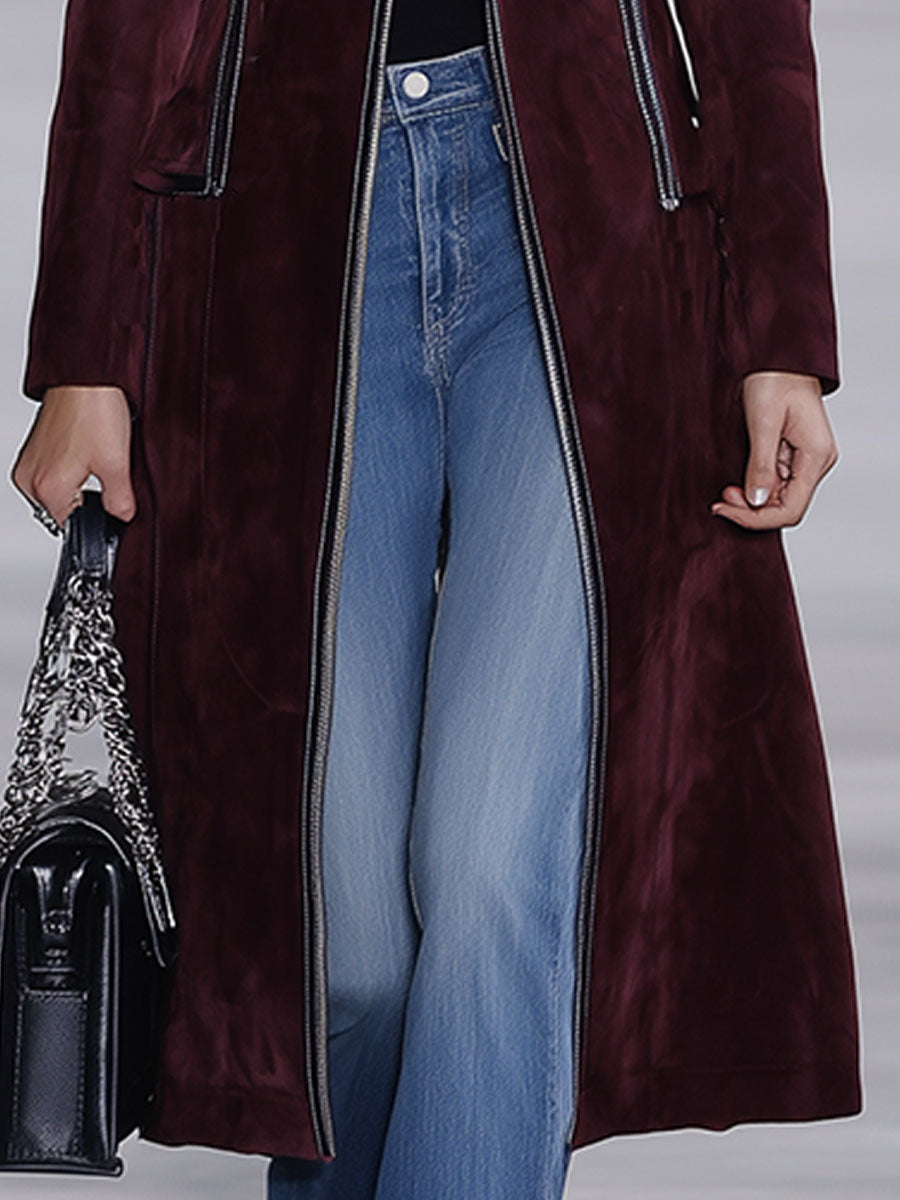 Casual Loose Vintage Brown Suede Zipper Coat