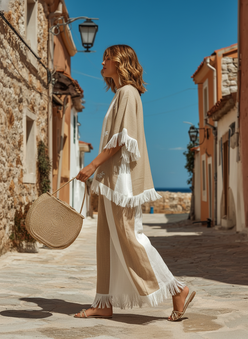 Bohemian Style Tassel Embroidered Short-sleeved Top And Skirt Set