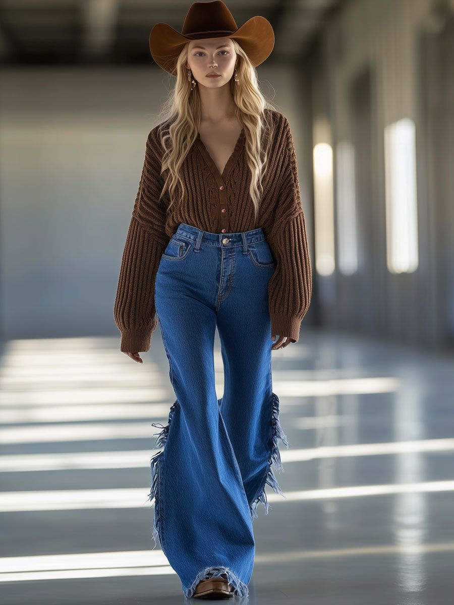 Vintage Side Raw Edge Flare Jeans