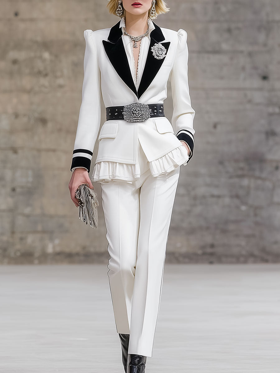 High-End Fashion Temperament Lapel Belt Ruffled Suit