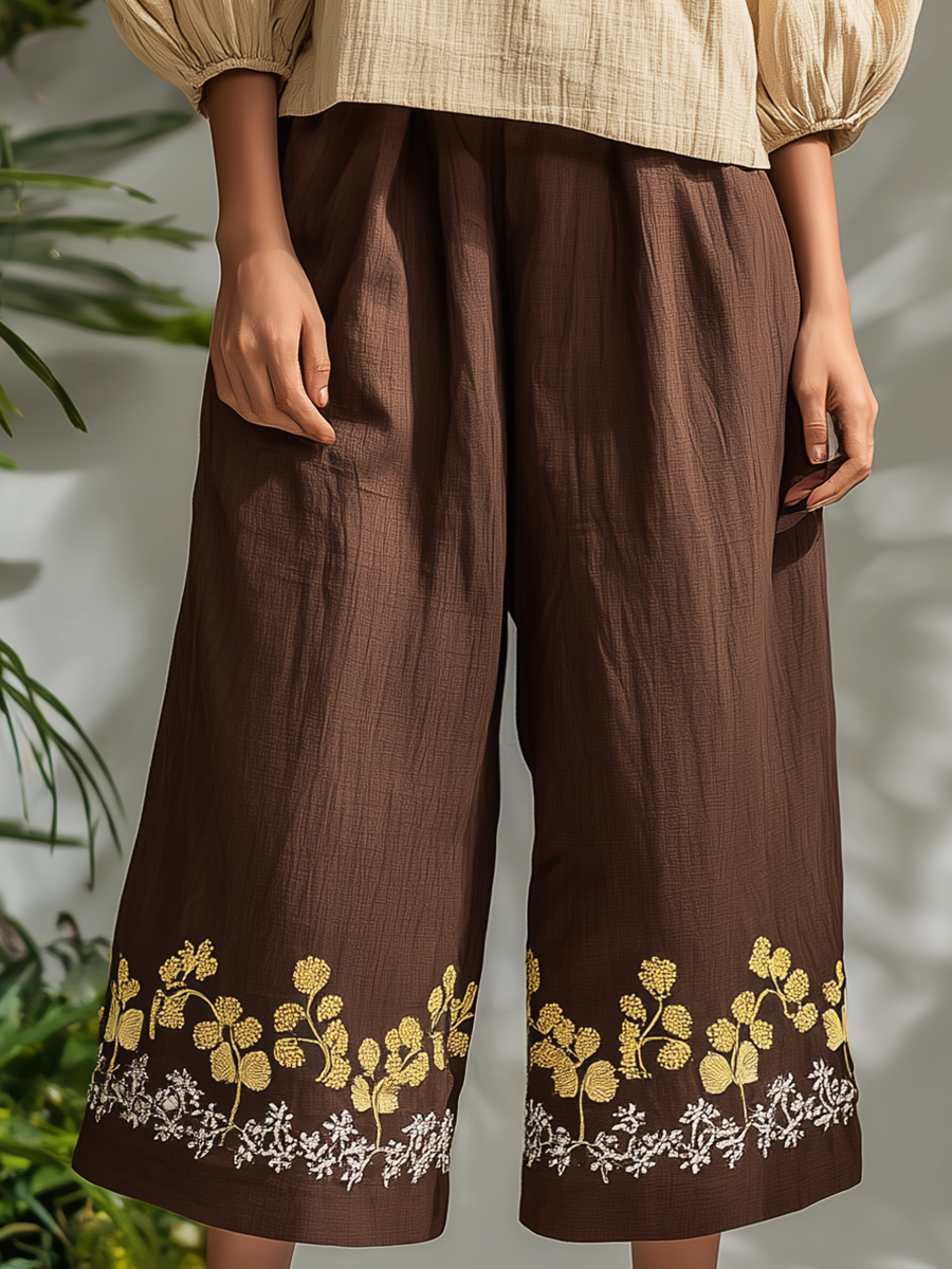 Bohemian Style Long-sleeved Embroidered Pants Set