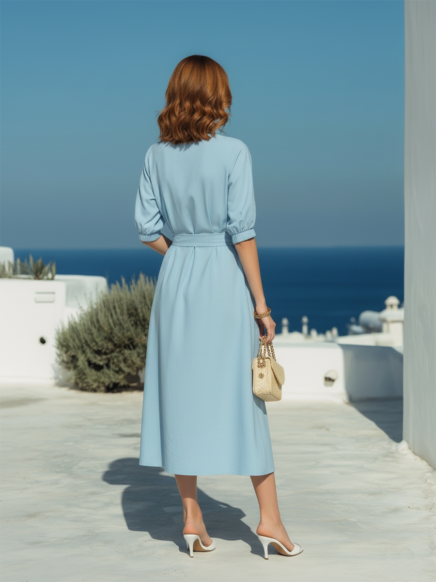 Vacation-style Blue Embroidered Skirt And Top Set