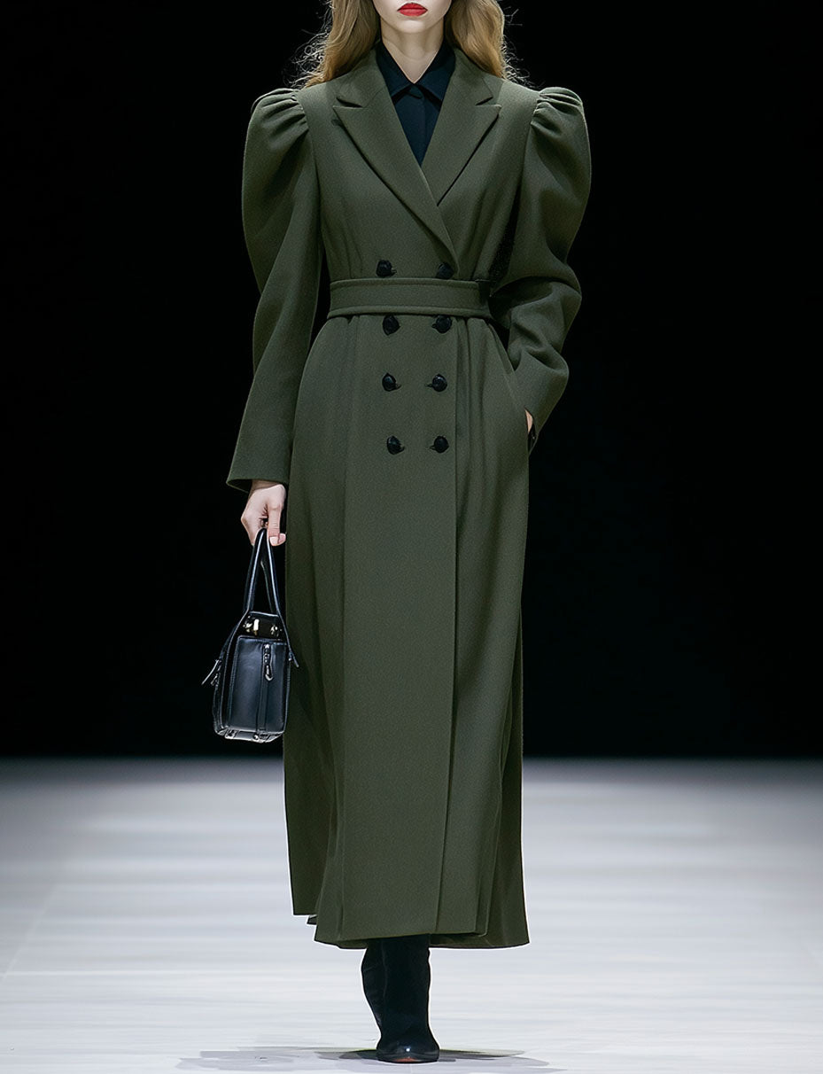 High-End Temperament Double-Breasted Lapel Puff Sleeve Coat
