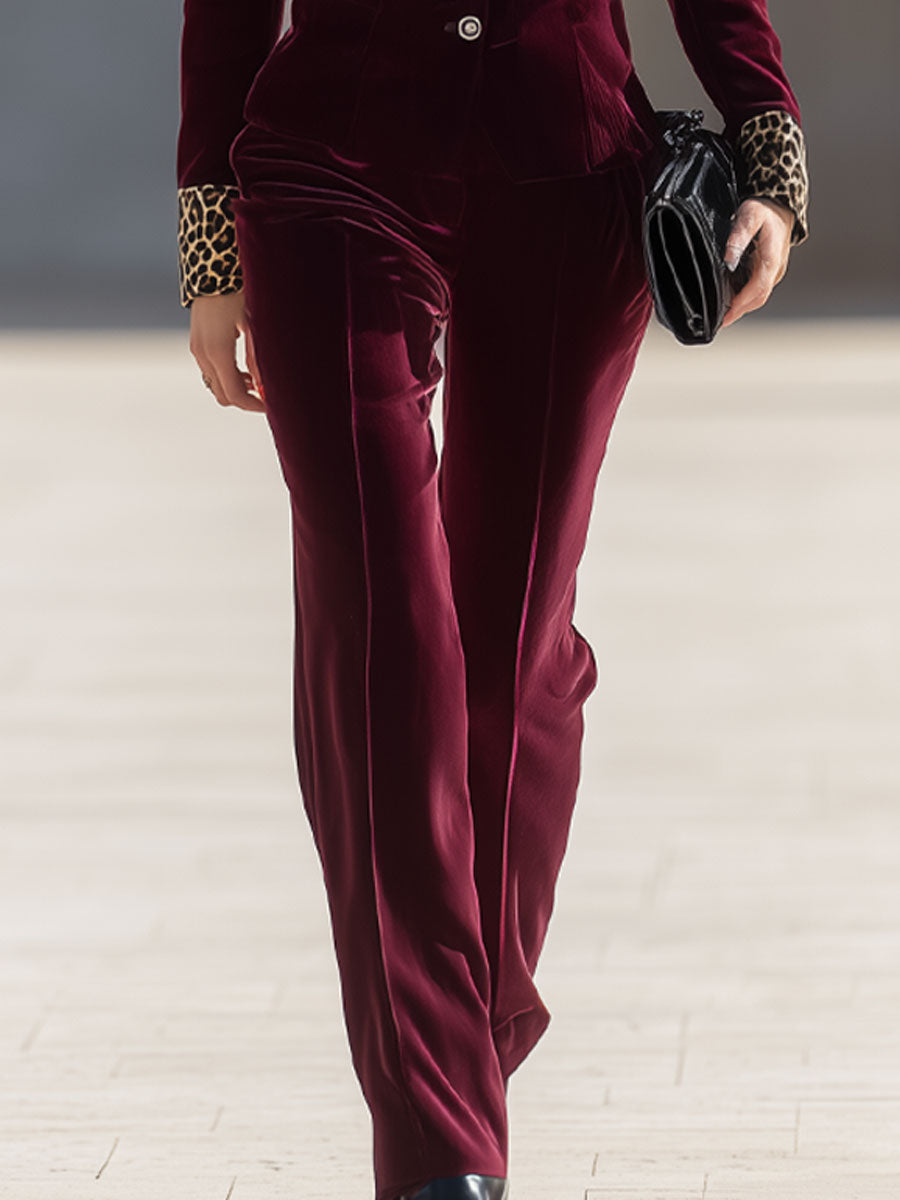 Vintage Burgundy Velvet And Leopard Print Suit Jumpsuit