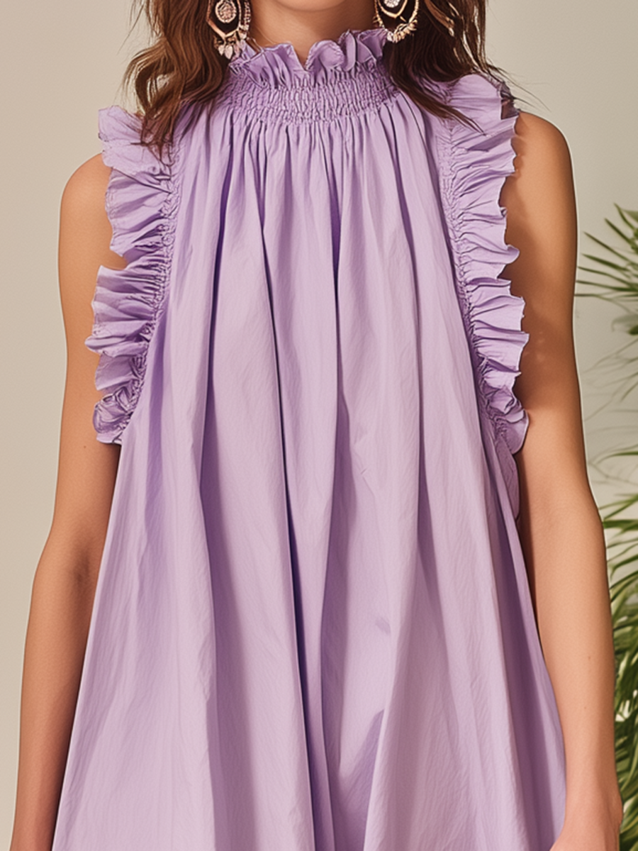 Vacation-style Purple Cotton Sleeveless Maxi Dress