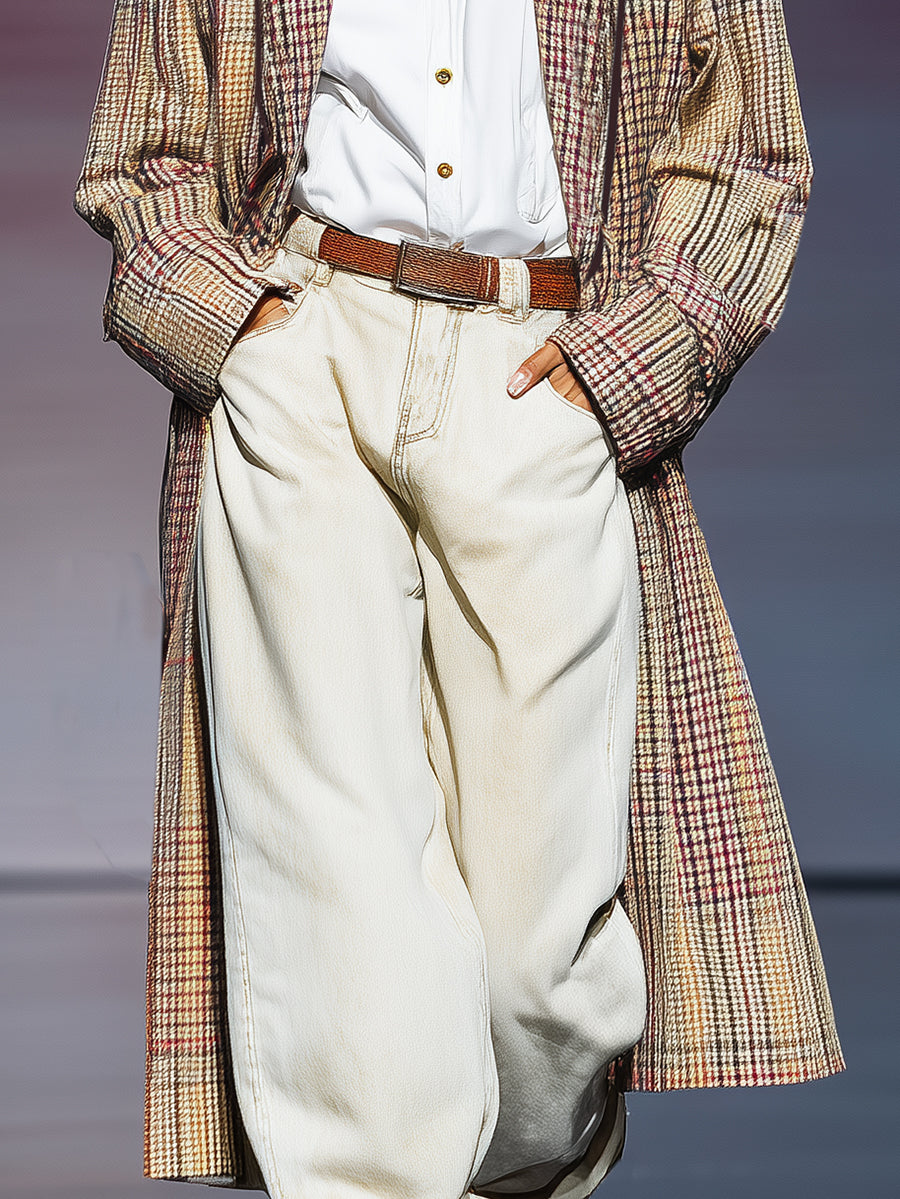 Retro Elegant Motley Plaid Long Trench Coat