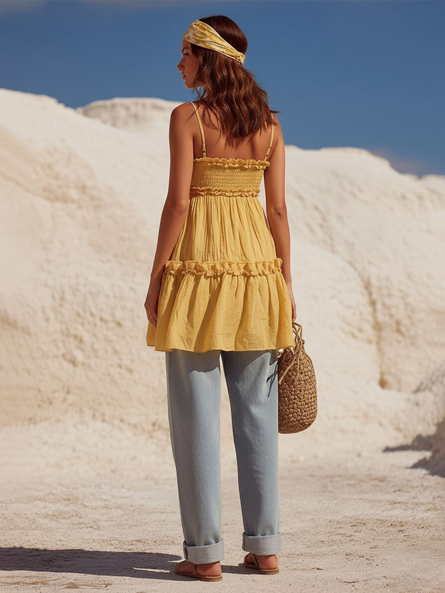 Bohemian Style Yellow Spaghetti Strap Top