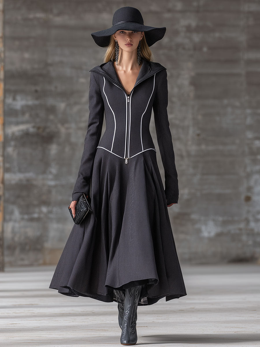Fashion Retro Gray Zipper Long Skirt