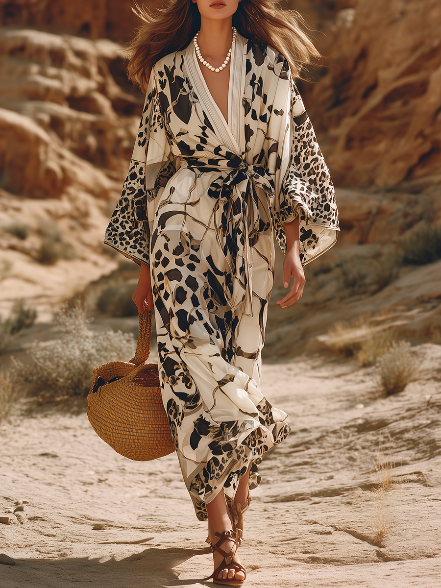 Luxury Resort-style Animal Print Abstract Pattern Chiffon Maxi Dress