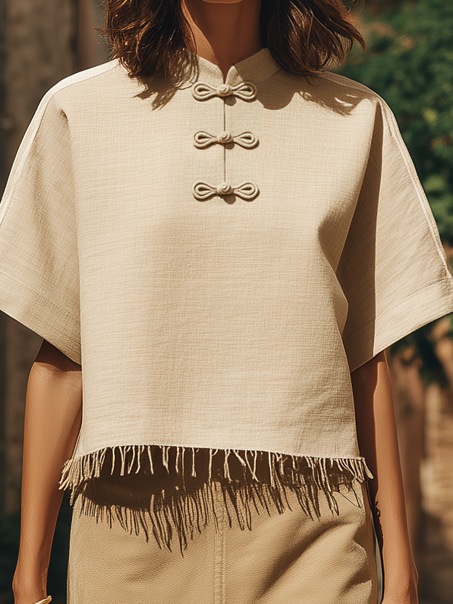 Bohemian Style Tassel Short-sleeved Top And Skirt Set