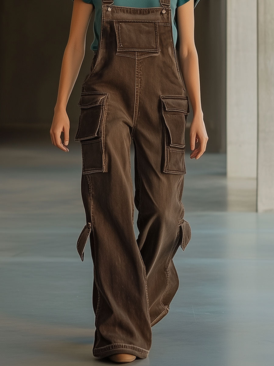 Western Vintage Chocolate Denim Overalls