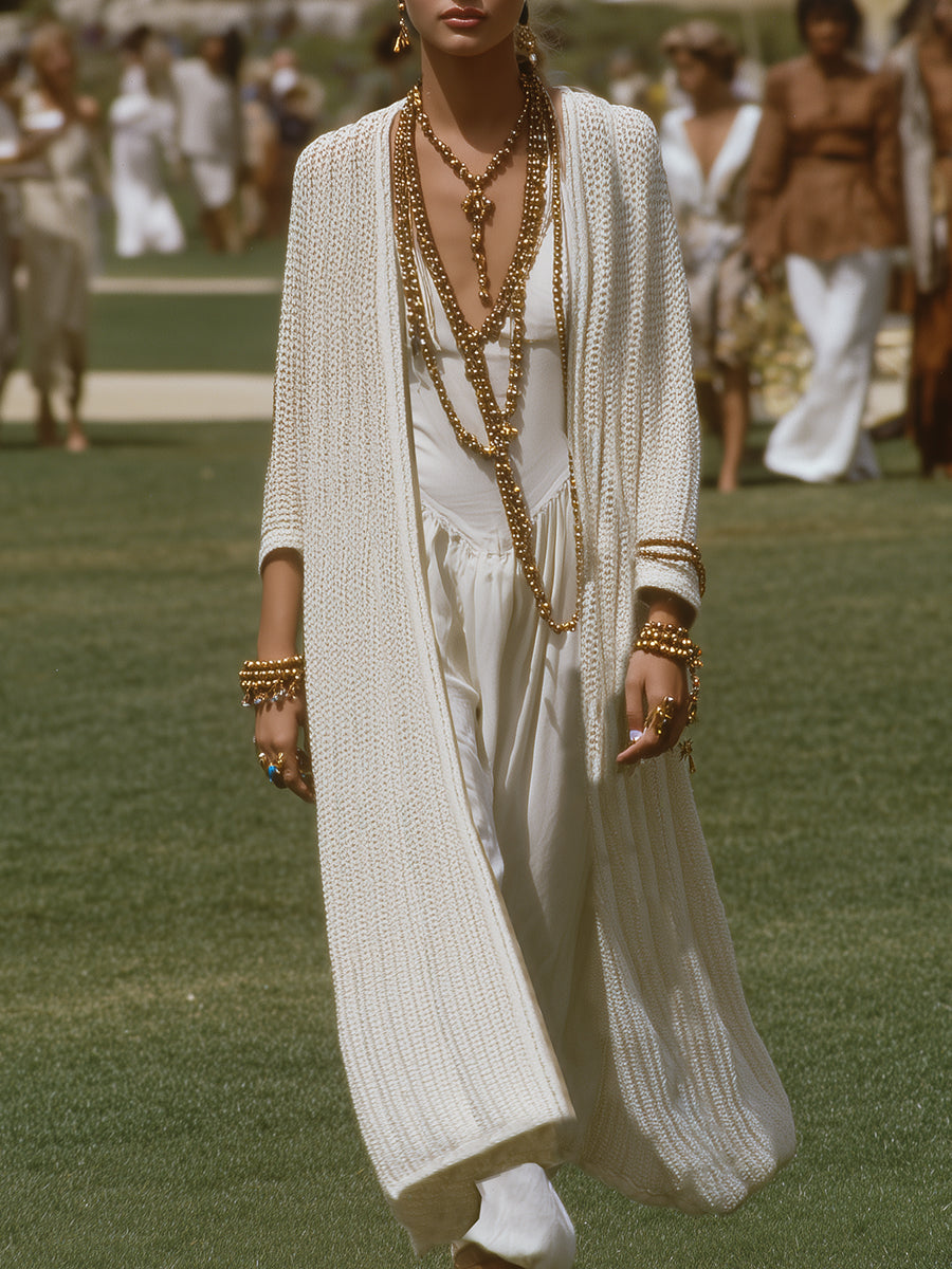 Bohemian Luxury Ivory White Long Knit Cardigan