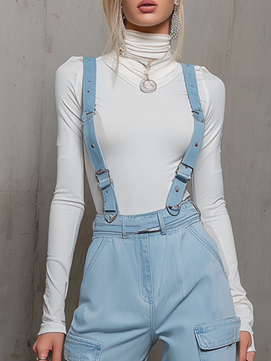 Retro Fashion Blue Overalls Wide-Leg Jeans