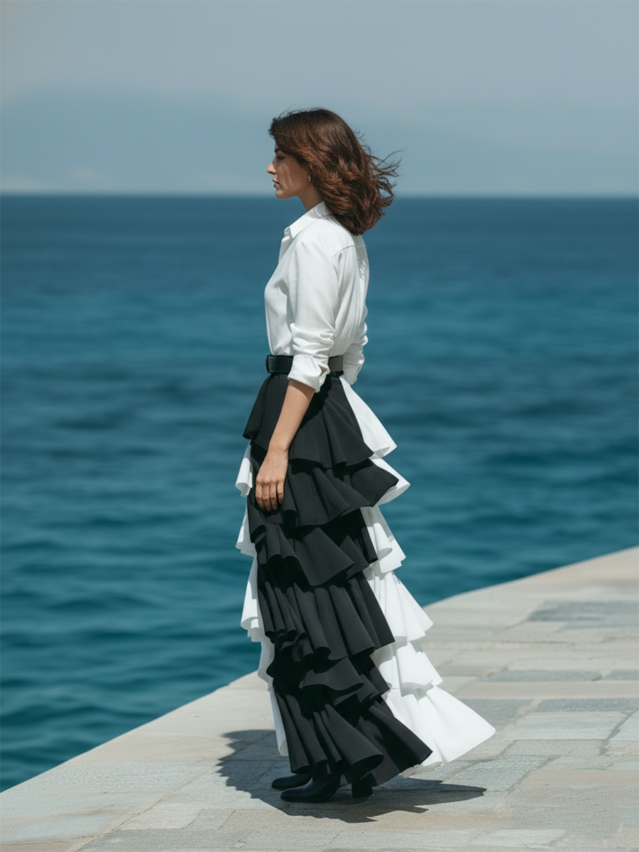 Cotton Resort-style Shirt And Skirt Set