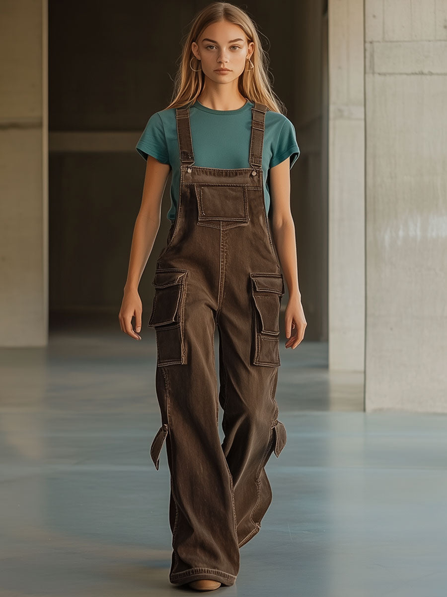 Western Vintage Chocolate Denim Overalls