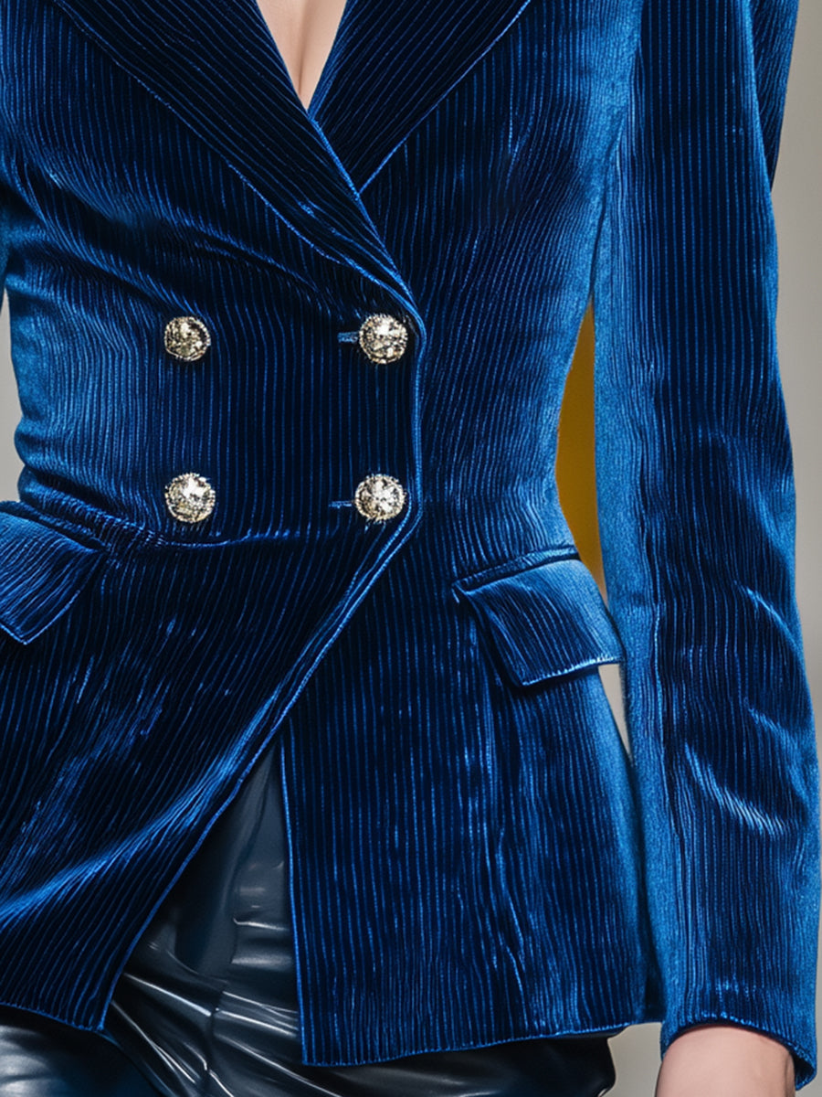 Blue Corduroy Button Pocket Blazer