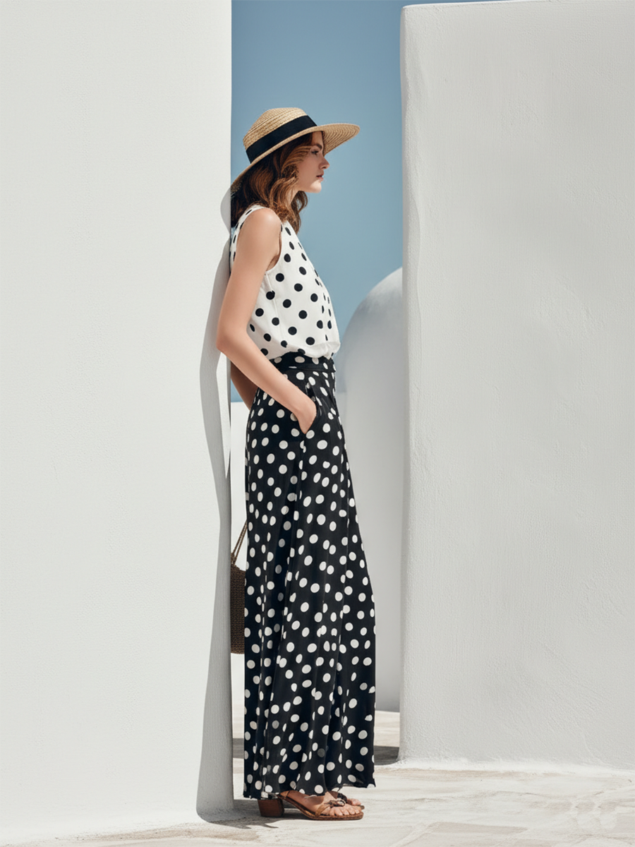 Resort Style Sleeveless Polka Dot Skirt Set