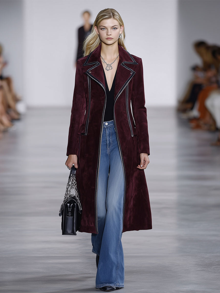 Casual Loose Vintage Brown Suede Zipper Coat