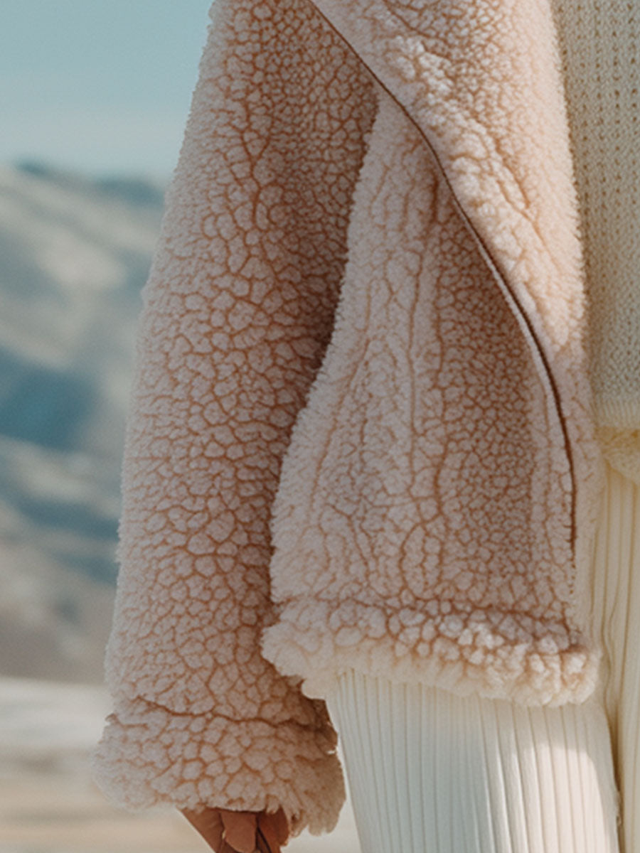 Fashion Retro Pink Lapel Zipper Short Wool Coat