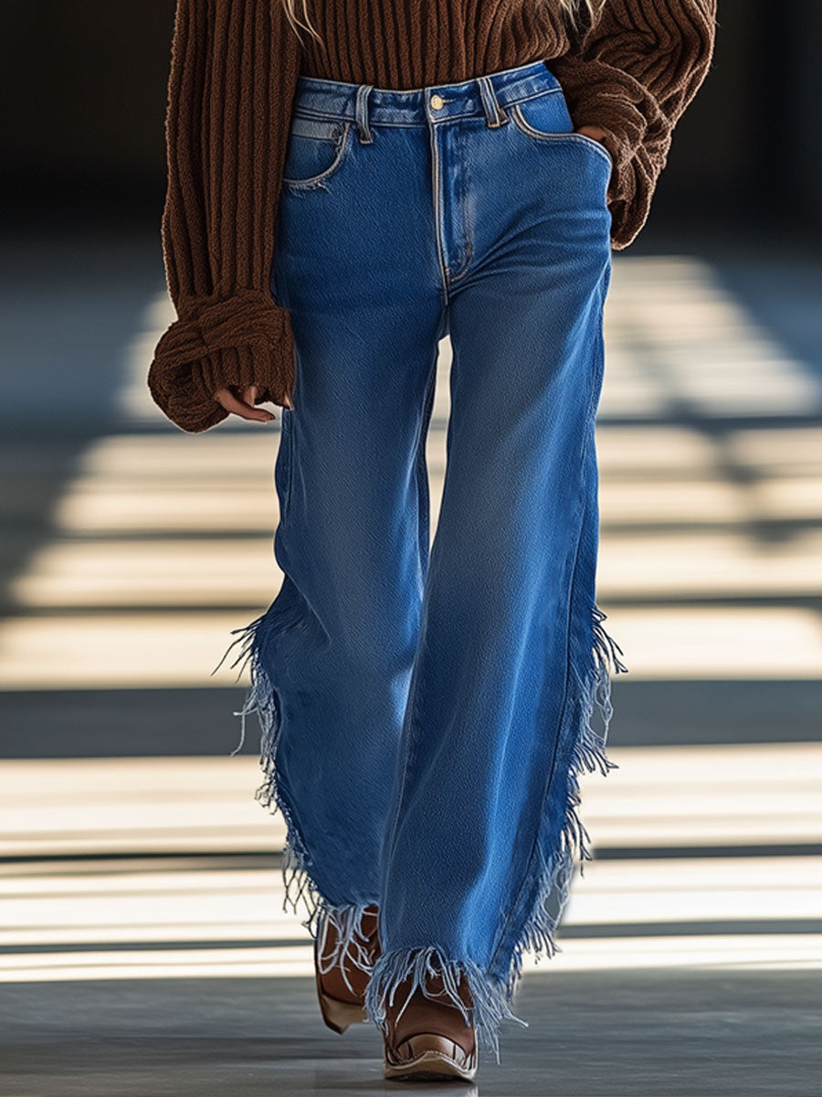 Vintage Banana Side Raw Edge Blue Jeans
