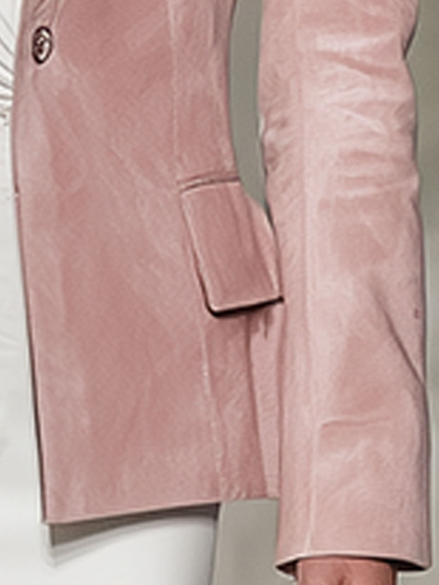 Fashion Retro Pink Suede Fur Collar Coat