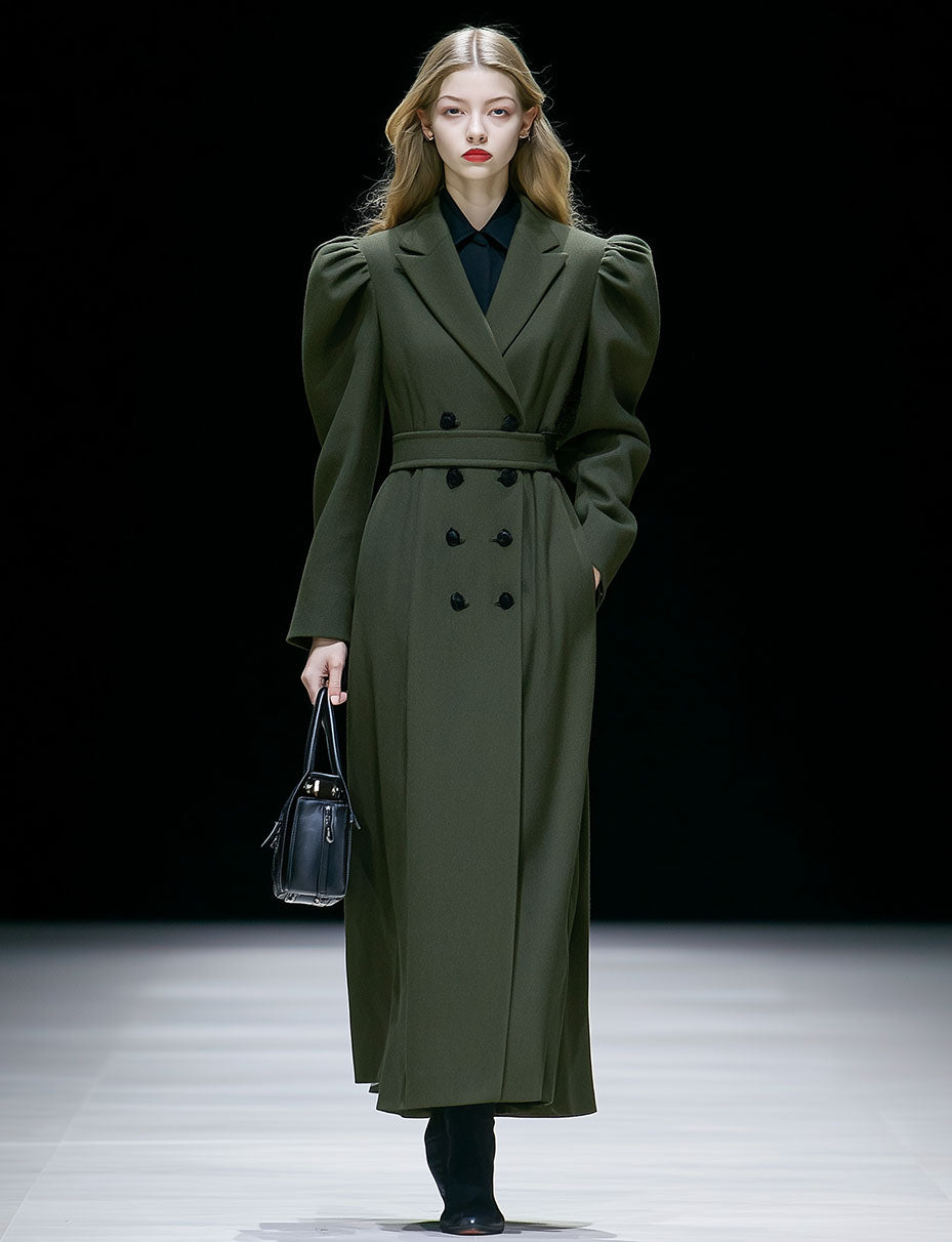 High-End Temperament Double-Breasted Lapel Puff Sleeve Coat