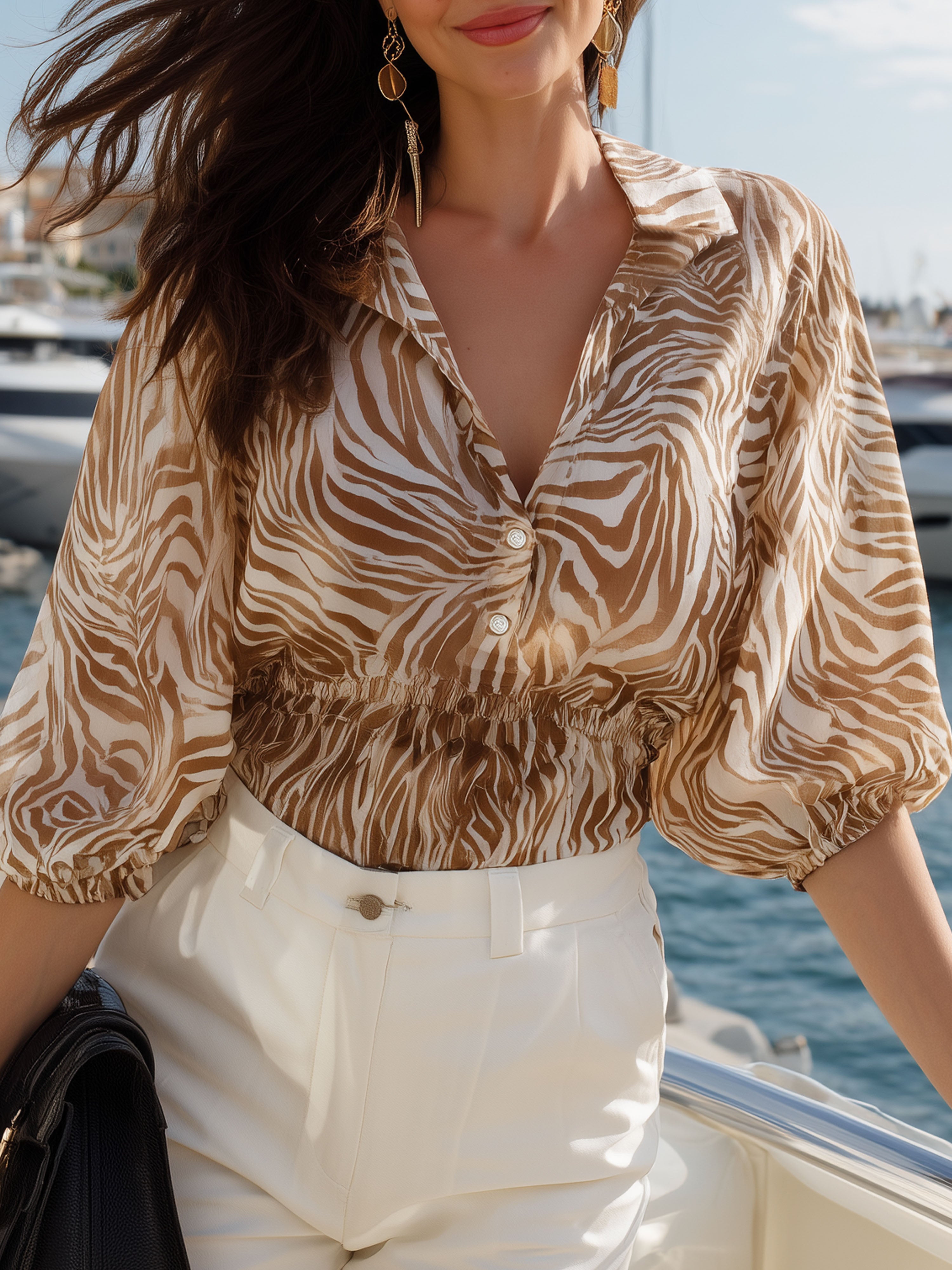 Flowy Zebra Print Mid-Sleeve Perfect For Vacation Top