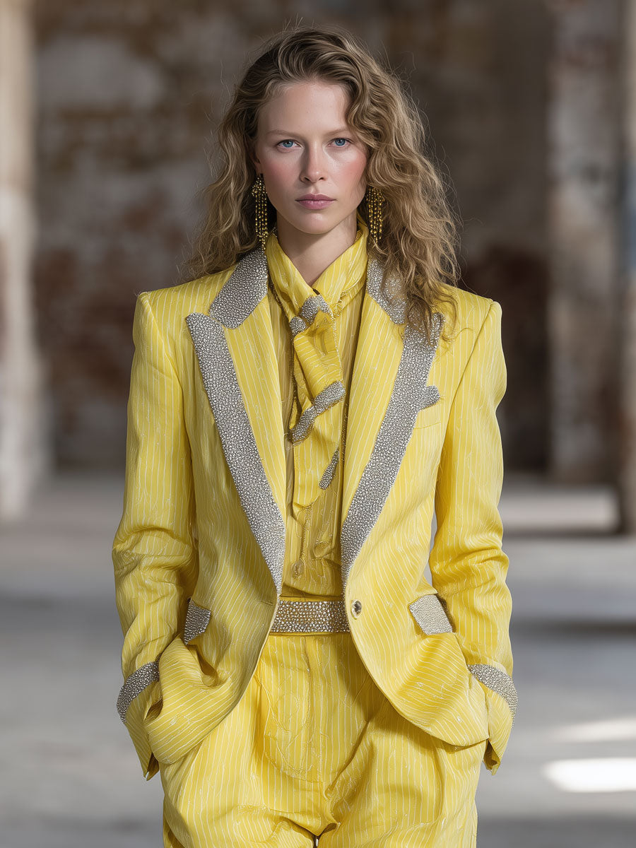 Elegant And Stylish Yellow Striped Satin Blazer
