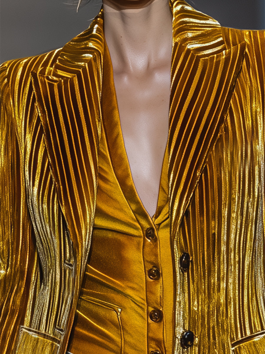 Gold Velvet Textured Suit Jacket