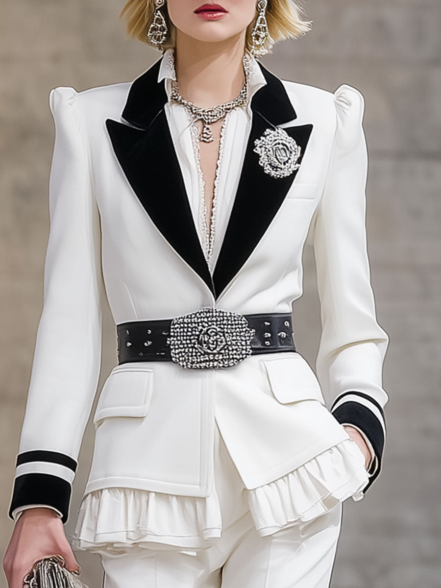 High-End Fashion Temperament Lapel Belt Ruffled Suit