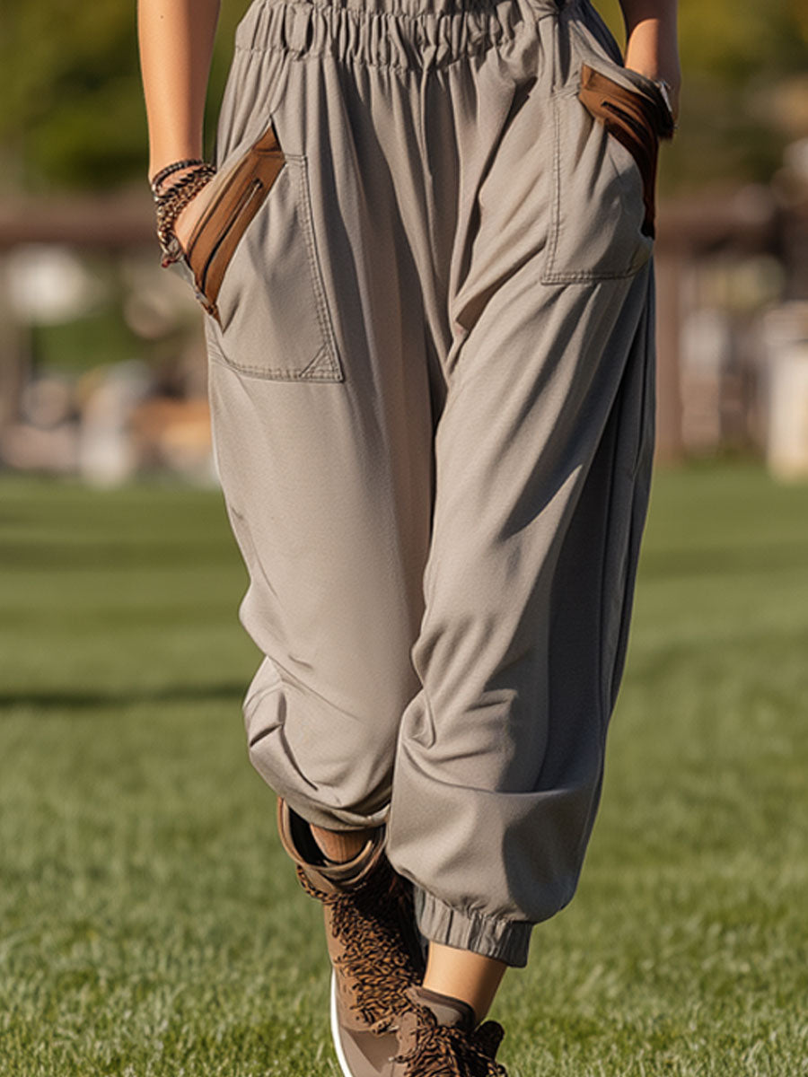 Gray Sports Casual Hooded Long-Sleeved Sweatshirt Jumpsuit