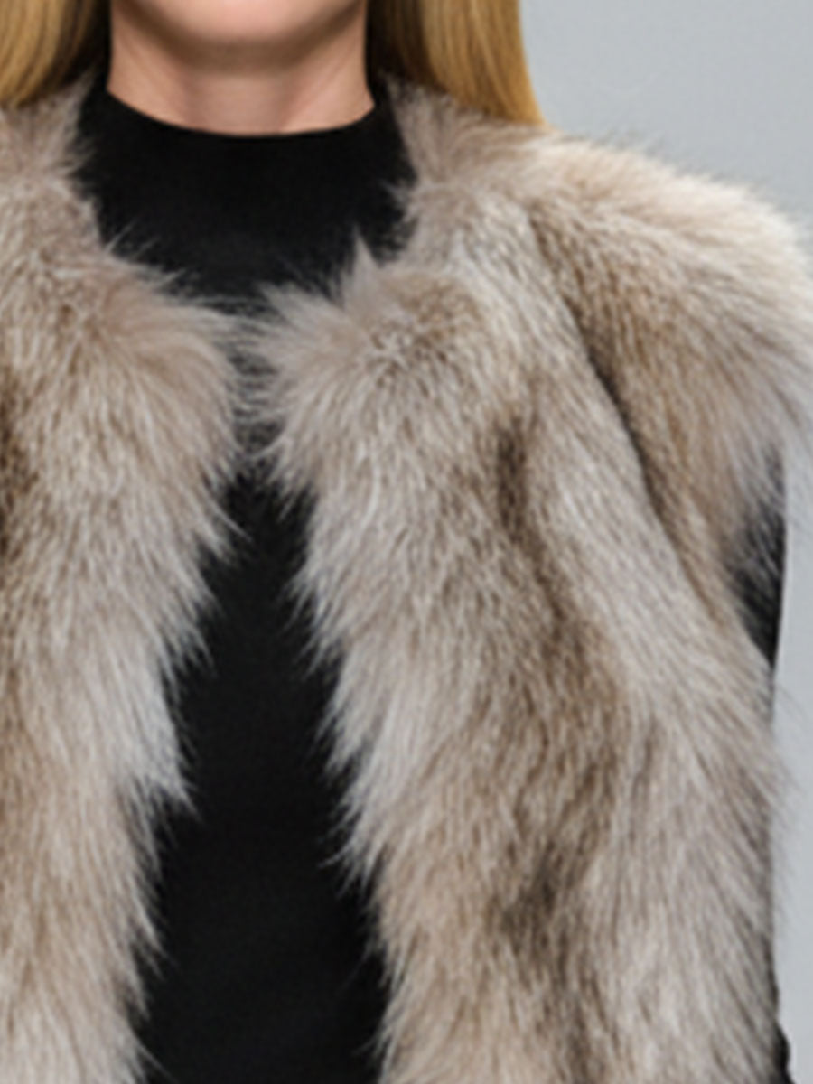 Elegant Vintage Light Brown Faux Fur Vest