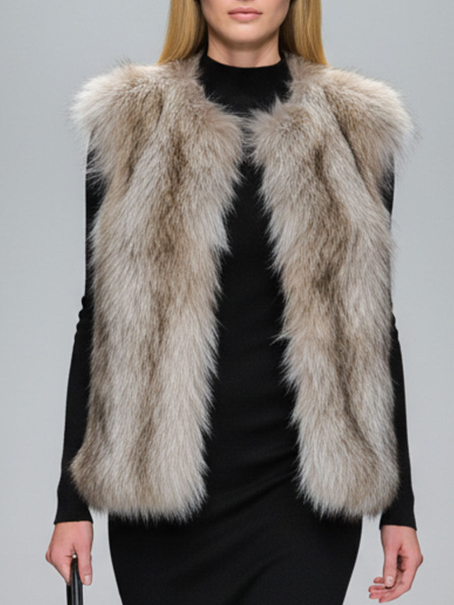 Elegant Vintage Light Brown Faux Fur Vest