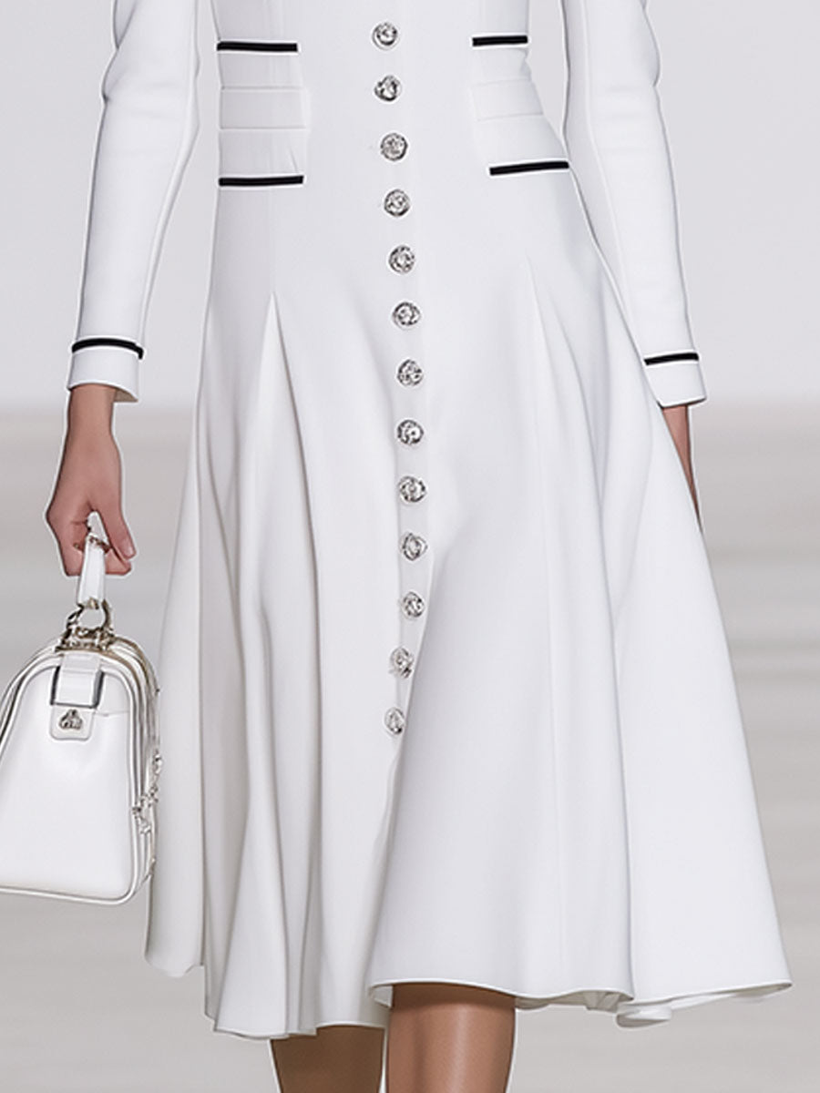 Elegant And Luxurious White Lapel Contrast Dress