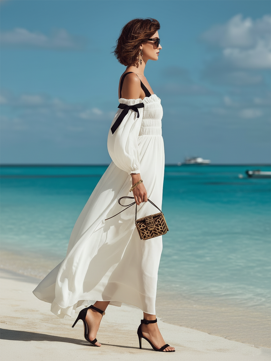 White Off-the-shoulder Resort-style Maxi Dress