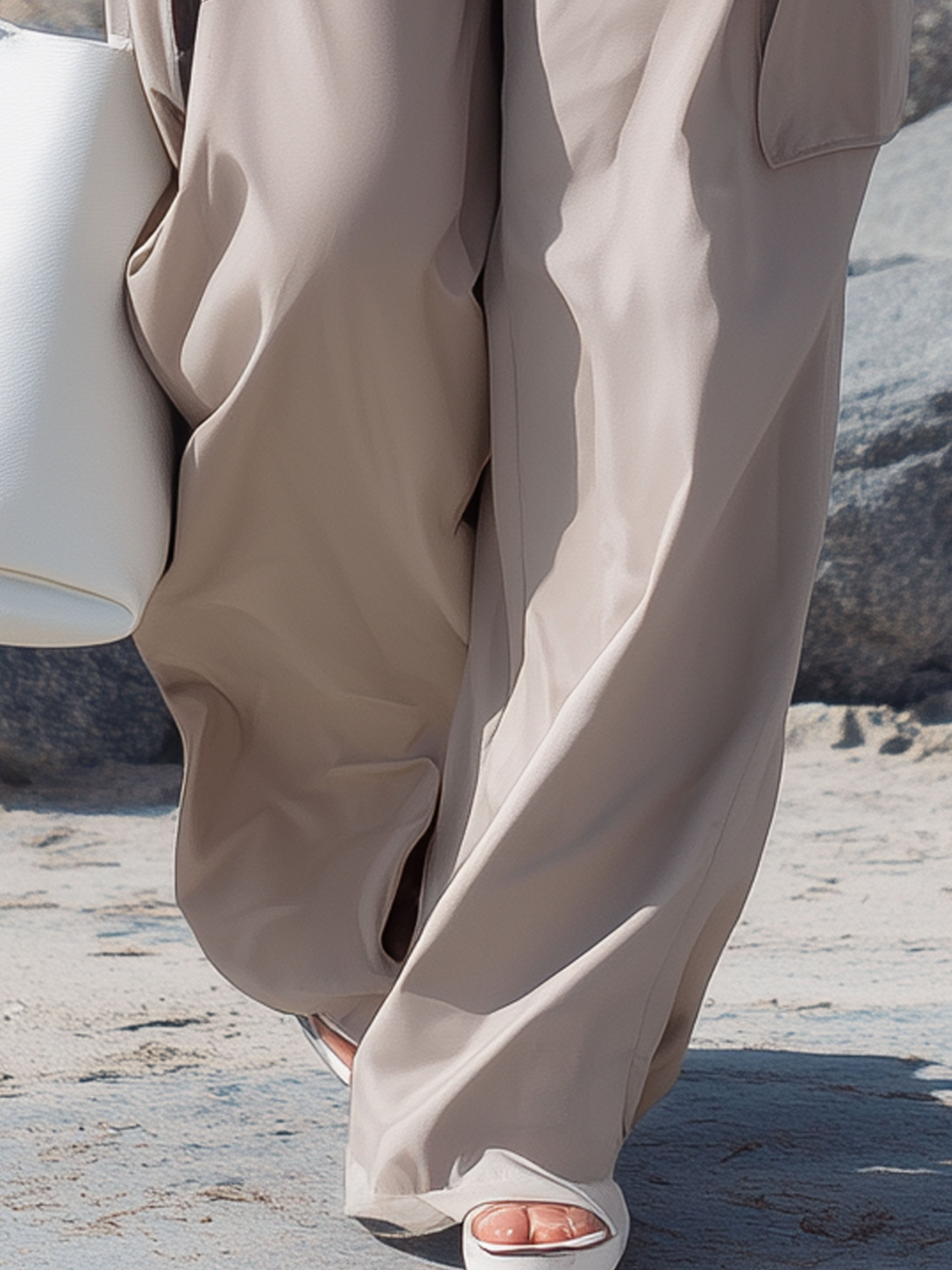 Sporty Casual Beige Cargo With Large Pockets Pants