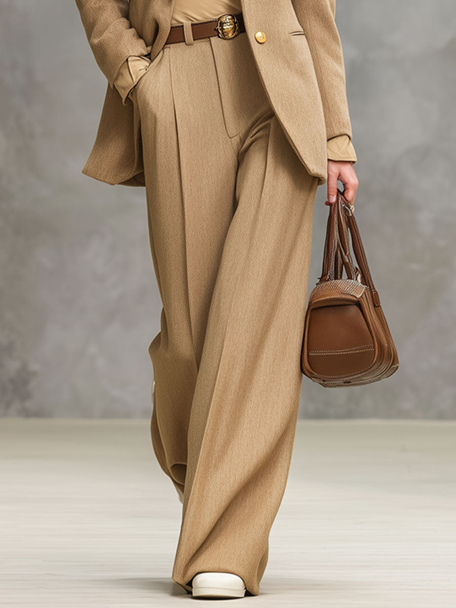 Loose Lapel Single-breasted Blazer And Trousers Woolen Set