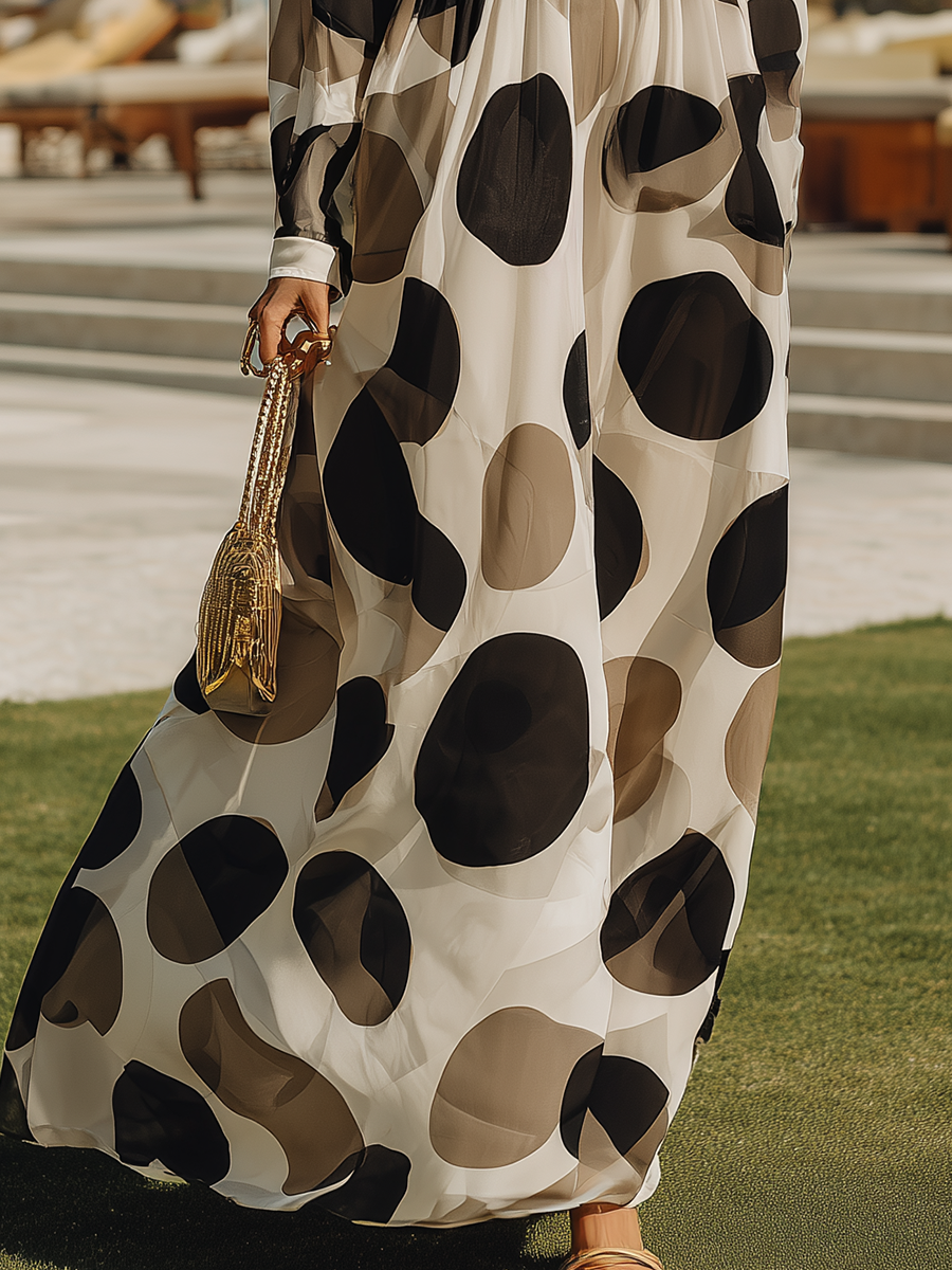 Vacation-style Chiffon Printed Long-sleeved Maxi Dress