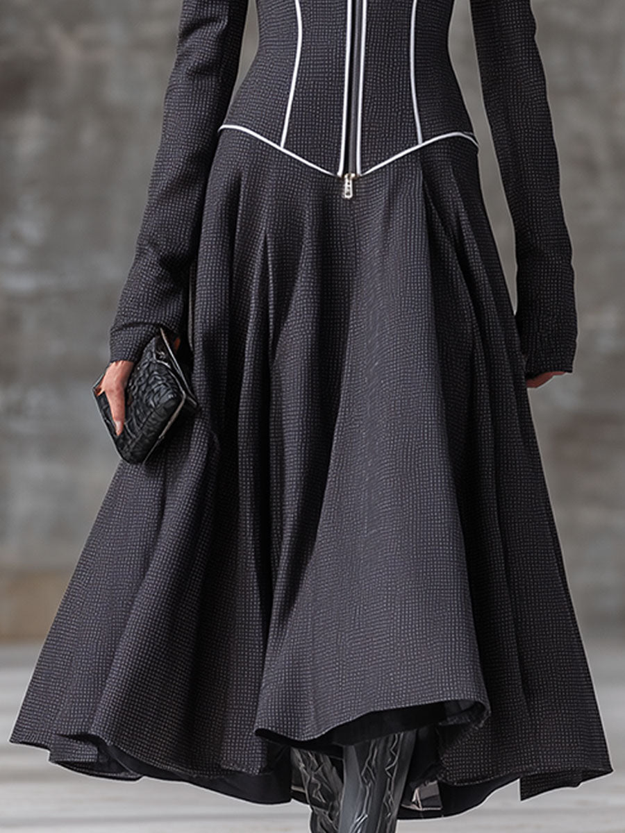 Fashion Retro Gray Zipper Long Skirt