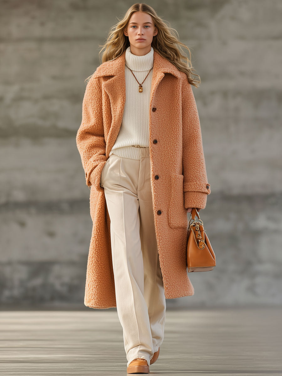Casual And Fashionable Orange Polar Fleece Coat