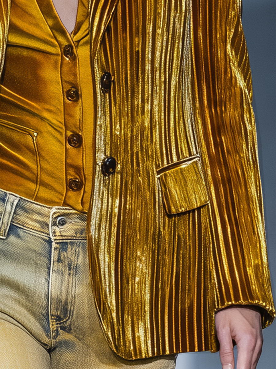Gold Velvet Textured Suit Jacket