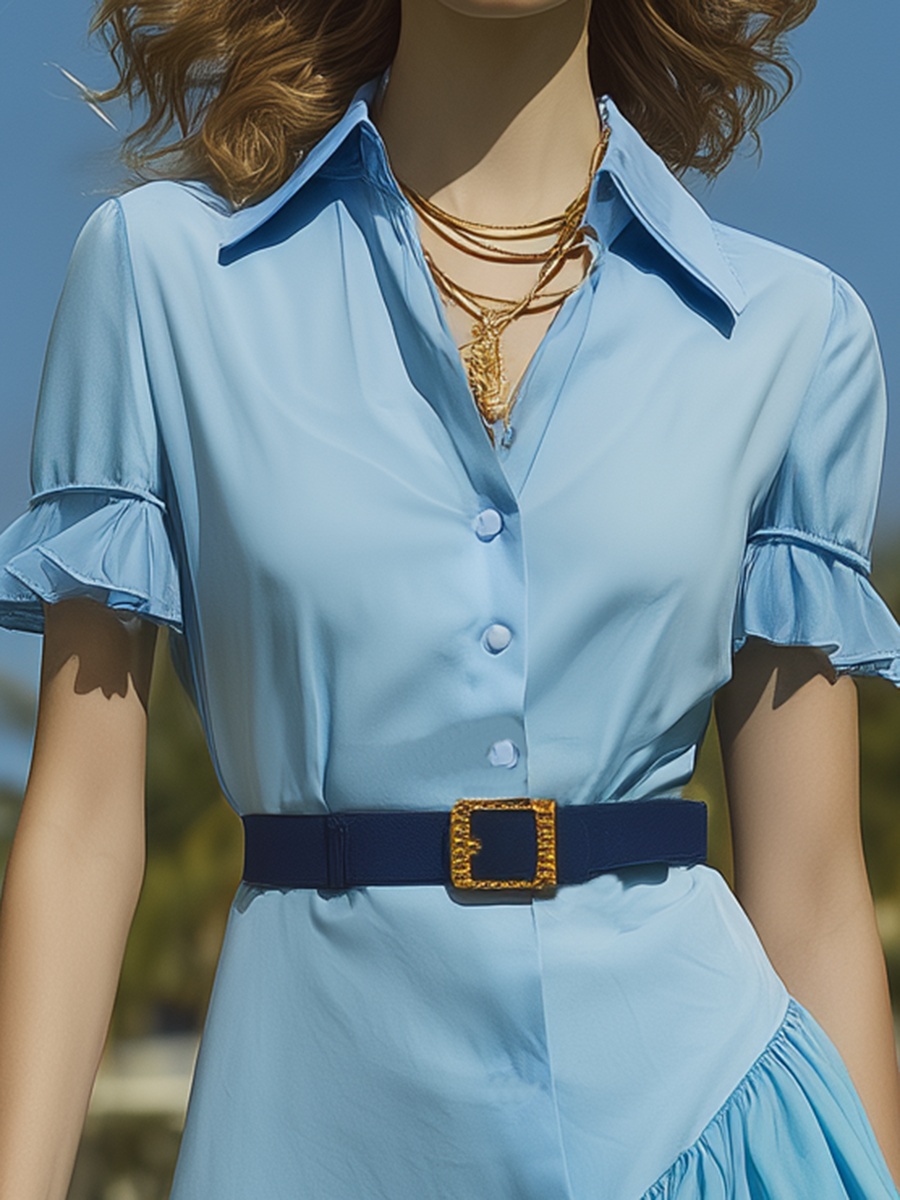 Vacation-style Cotton Short-sleeved Patchwork Maxi Dress