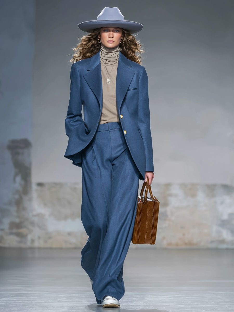 Lapel Single-breasted Blazer And Trousers Woolen Suit